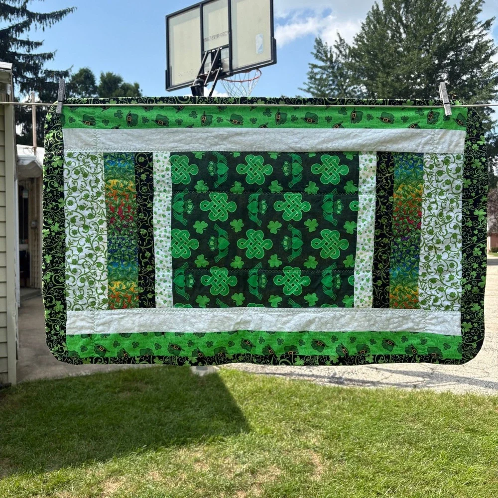 Handmade St Patricks Day Quilted Table Runner Leprechaun Celtic Knot Reversible